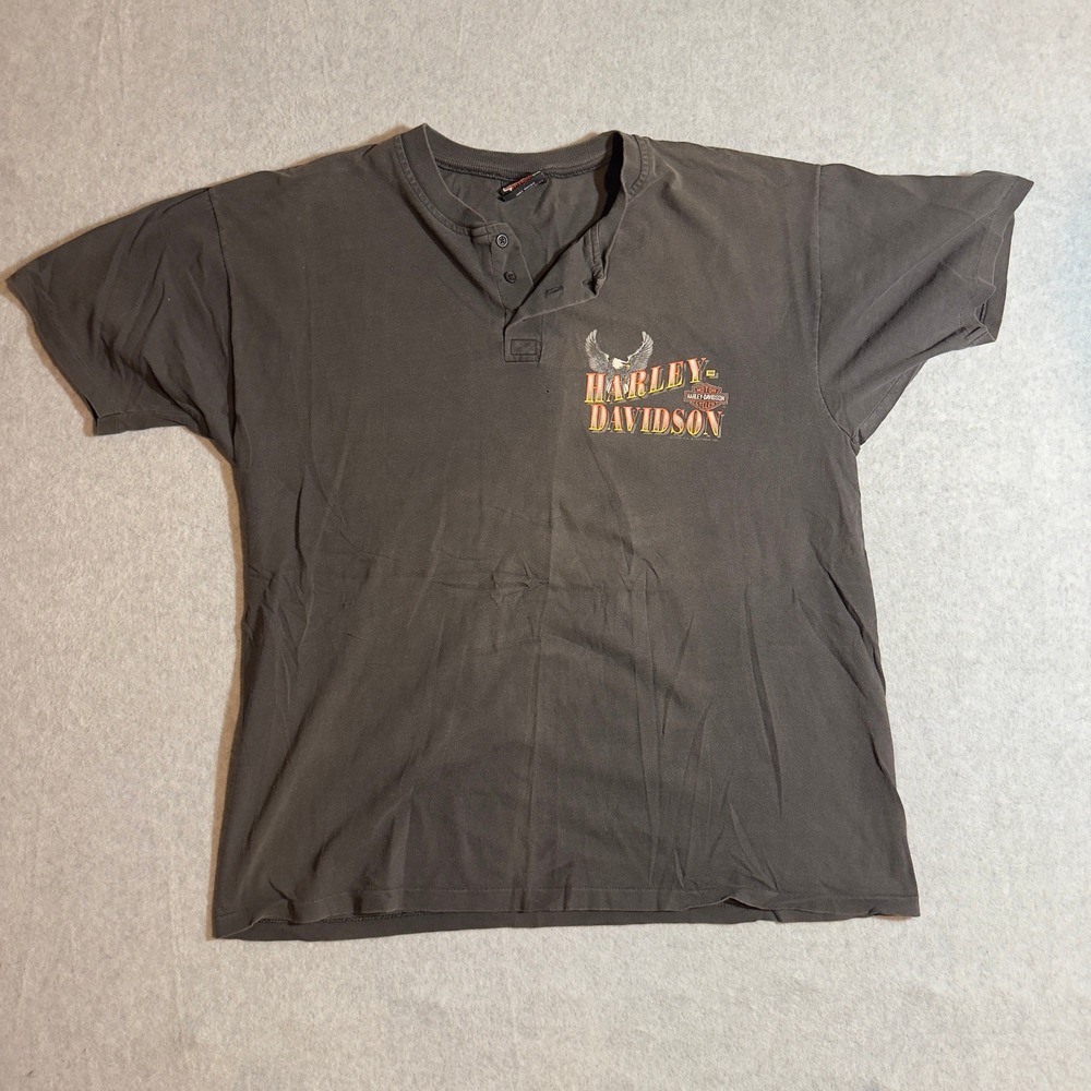 Vintage 1990 Harley Davidson Sturgis Henley Shirt Mens XL Black Perfect Fade 90s